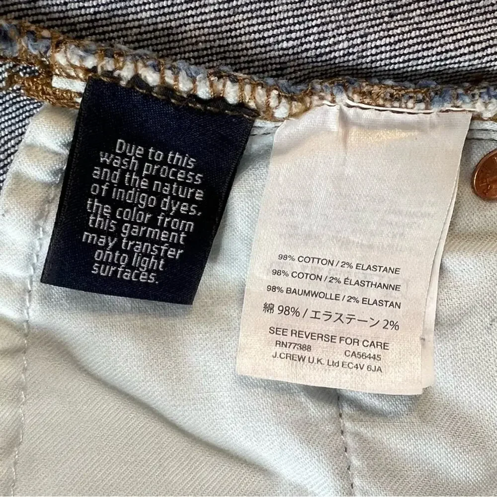 J. Crew Trademark Denim Jean Skirt 30 10 Stretch Cutoff Frayed Hem Academia